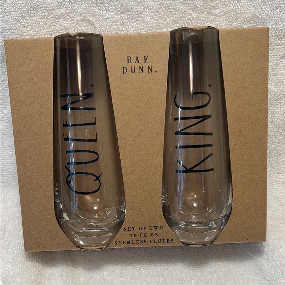 Rae Dunn CLEAR Queen & King Stemless Flutes.